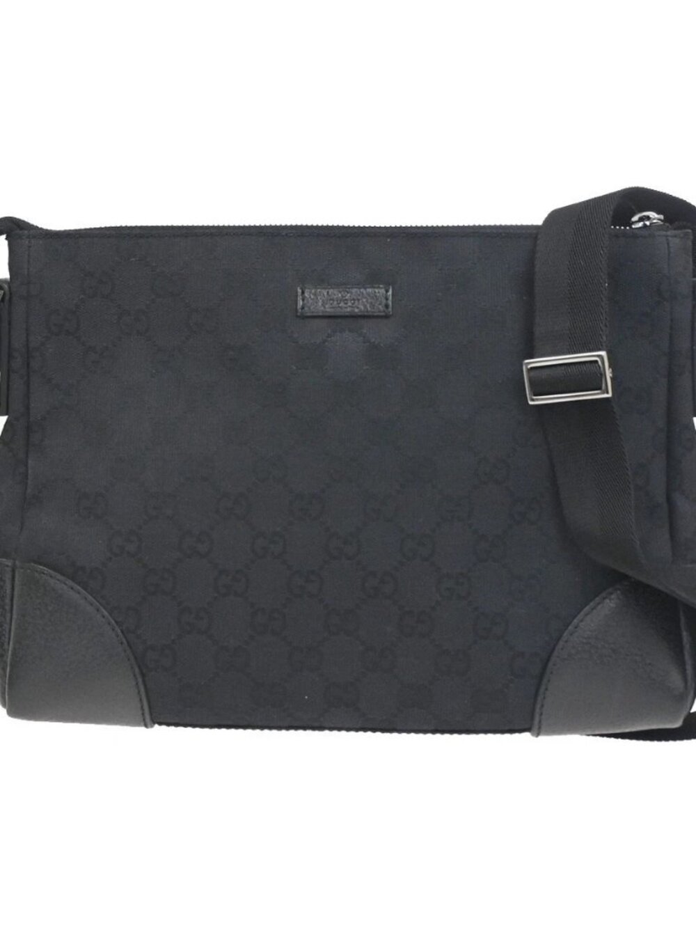GUCCI Logo GG Pattern Cross Body Shoulder Bag Canvas Leather Black Italy 35RL902